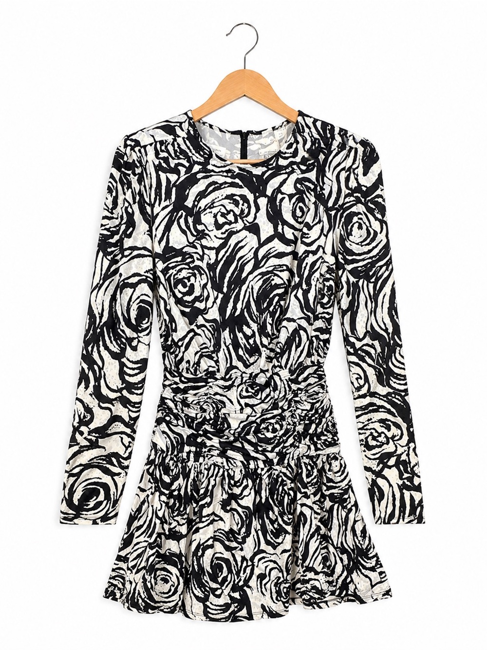 NWT Bar III Black White Floral Ruched Mini Dress M Long Sleeve party sexy chic - Picture 2 of 10